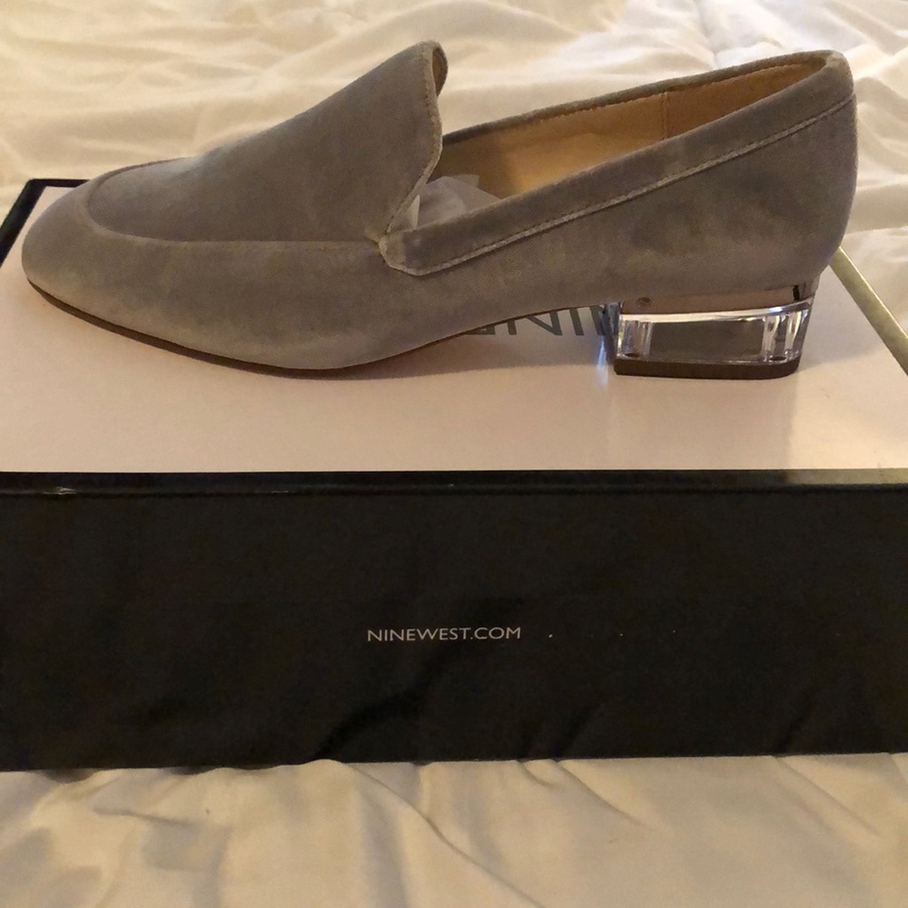 Nine West Velvet Grey and Lucite Loafers
